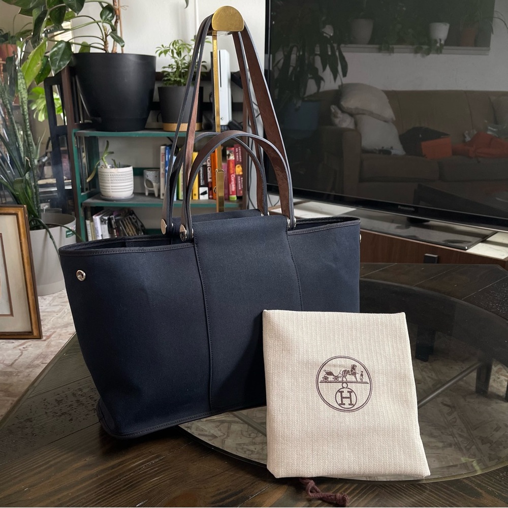 HERMES Kabak Elan PM Tote Bag Toile Officier Navy 2WAY Semi-Shoulder Handbag